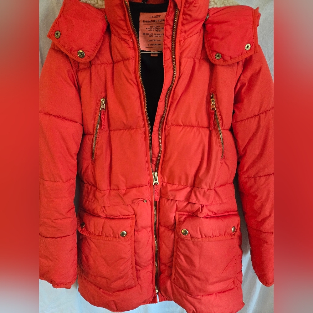 J. Crew Orange Signature Puffer Coat size XS Extra Small - Picture 4 of 5